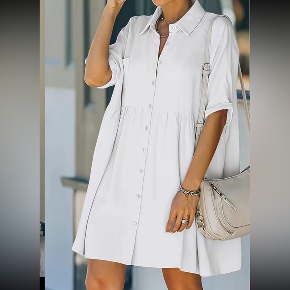 Boho white button down comfy dress - Picture 3 of 15